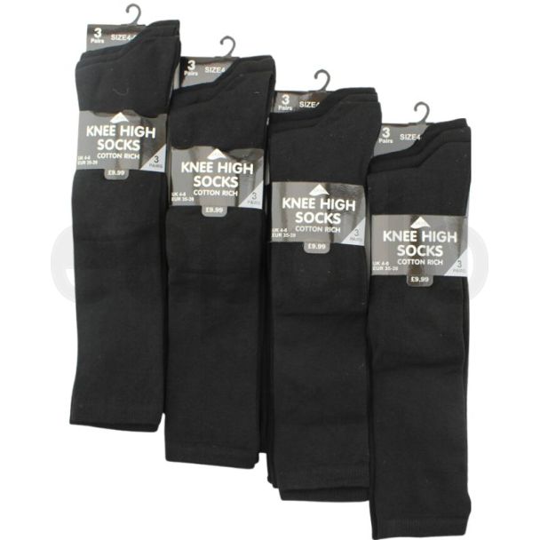 Black Knee High School Socks (3 Pack)