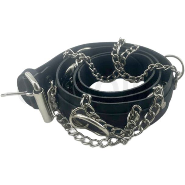 Black Leather Belt with Chain and Hook Details – Large