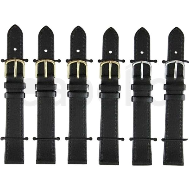 Calf Grain Black Leather Regular Watch Straps - Asst. Buckles - 16mm