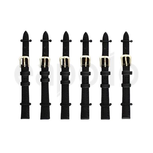Black Leather Watch Straps with Gold Buckles - 10mm