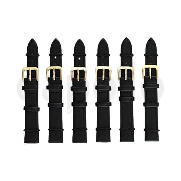 Black Leather Watch Straps with Gold Buckles - 14mm