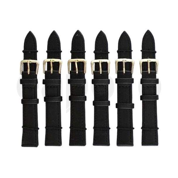 Black Leather Watch Straps with Gold Buckles - 16mm