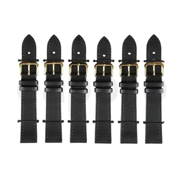 Black Leather Watch Straps with Gold Buckles - 18mm
