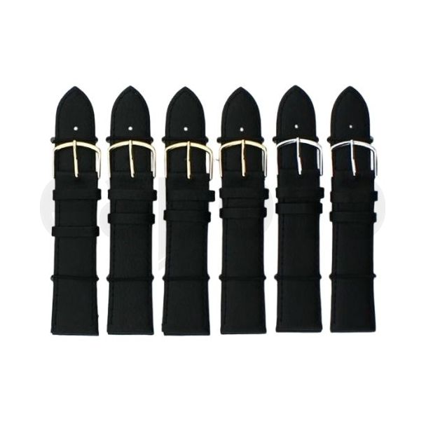 Black Leather Watch Straps with Gold & Silver Buckles - 20mm