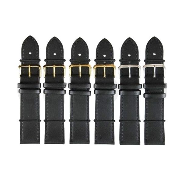 Black Leather Watch Straps with Gold & Silver Buckles - 22mm