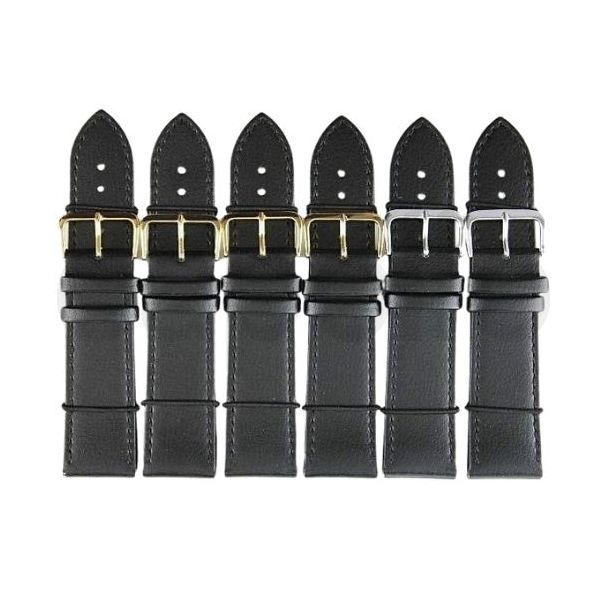 Black Leather Watch Straps with Gold & Silver Buckles - 24mm