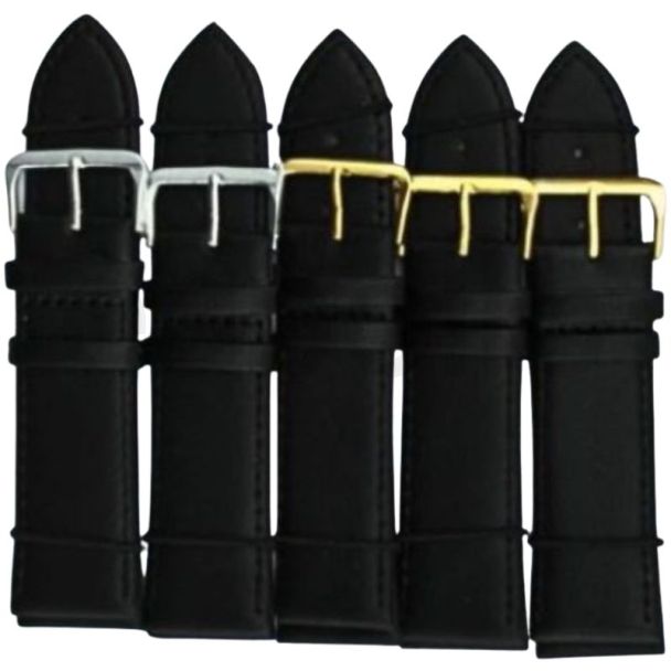 Black Leather Watch Straps with Gold & Silver Buckles - 26mm