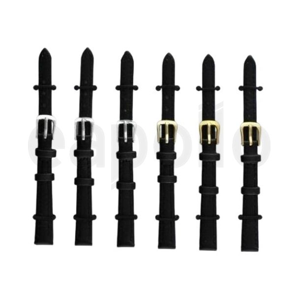 Black Long Leather Watch Straps with Gold & Silver Buckles - 10mm