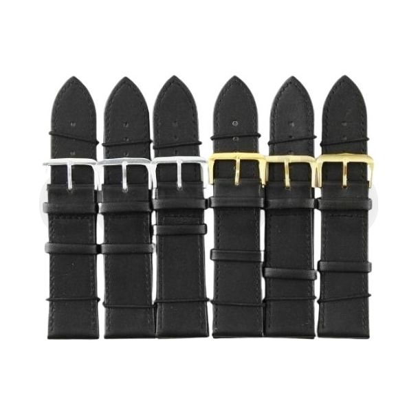 Black Long Leather Watch Straps with Gold & Silver Buckles - 24mm