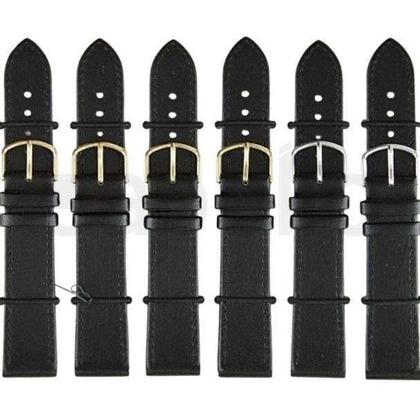 Black Long Leather Watch Straps with Gold & Silver Buckles - 22mm