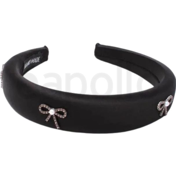 Black Padded Aliceband with Crystal Bow Detail