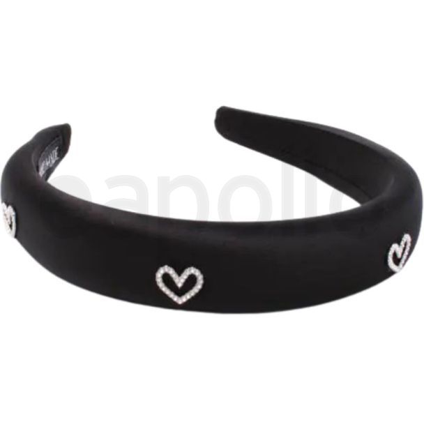 Black Padded Aliceband with Crystal Heart Detail