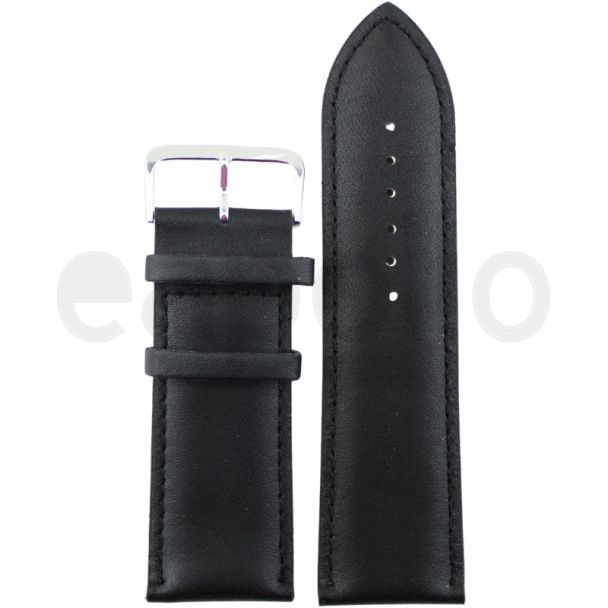 Black Padded Leather Watch Straps with Silver Buckle - 30mm