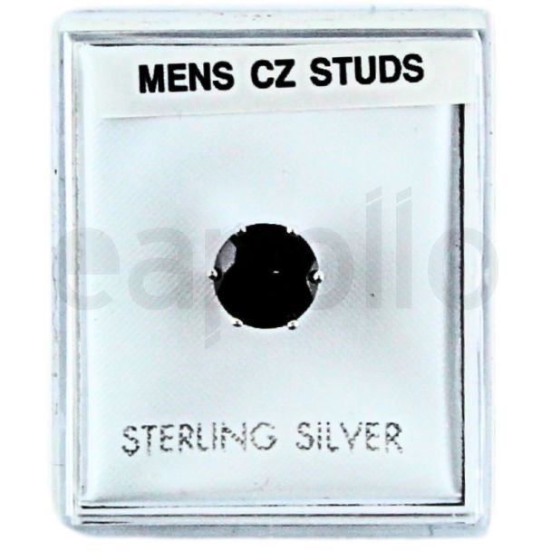 Black Sterling Silver Round Stud 8mm