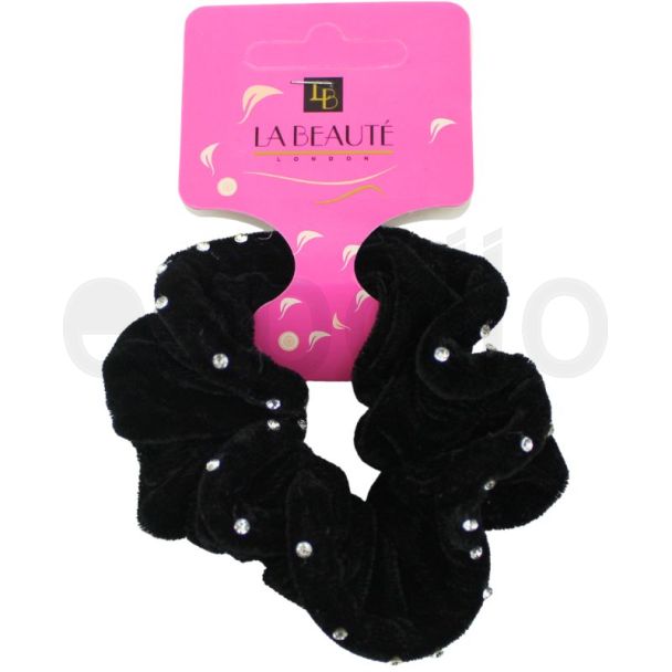 Black Velvet Diamond Rhinestone Hair Scrunchie - 9cm