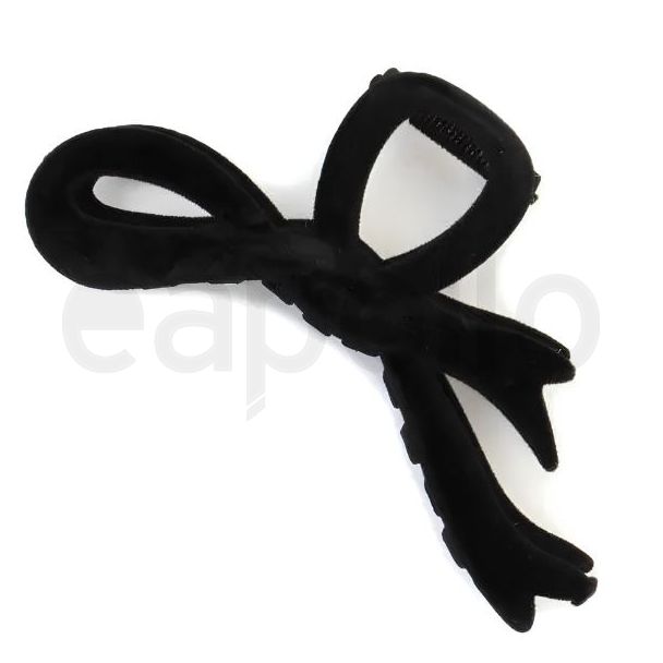 Black Velvet Flocked Bow Shaped Hair Clamp - 12cm