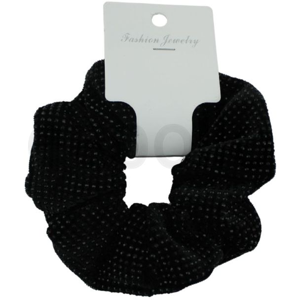 Black Velvet Hair Scrunchie with Black Rhinestone Detail - 10cm