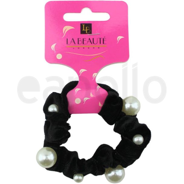 Black Velvet Pearl Hair Scrunchie - 7cm