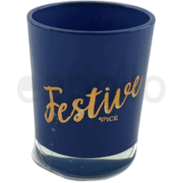 Blue Festive Spice Candle with Holder – 6cm