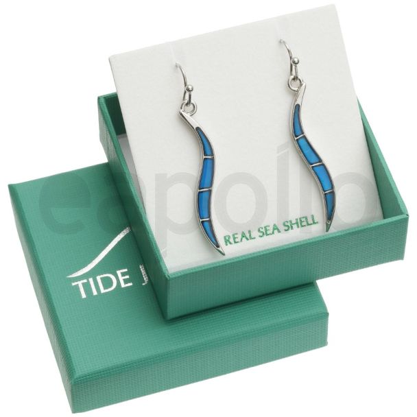 Blue Mother of Pearl Shell Long Curved Hook Earrings