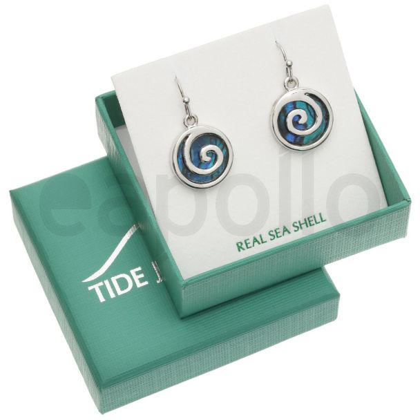Blue Paua Shell Spiral Hook Earrings with gift box