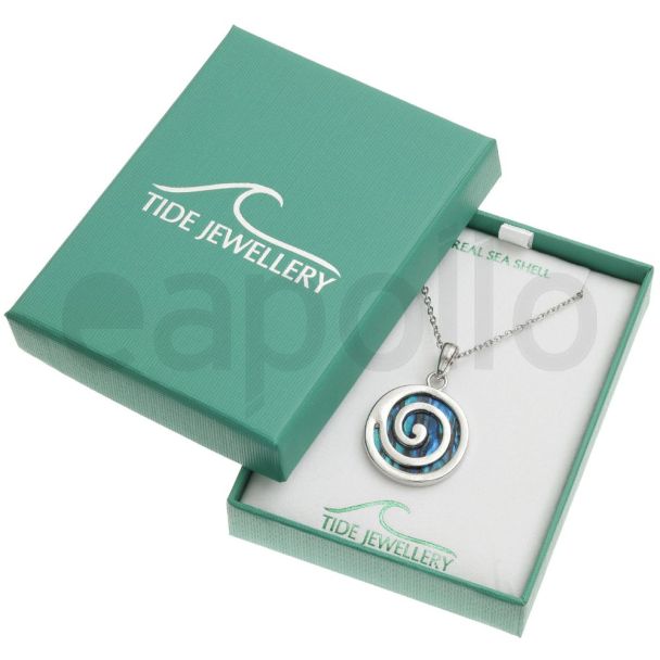 Blue Paua Shell Spiral Pendant Necklace in Gift Box