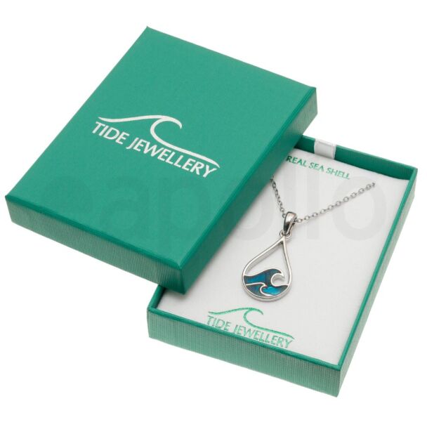 Blue Paua Shell Teardrop Wave Crests Pendant Necklace