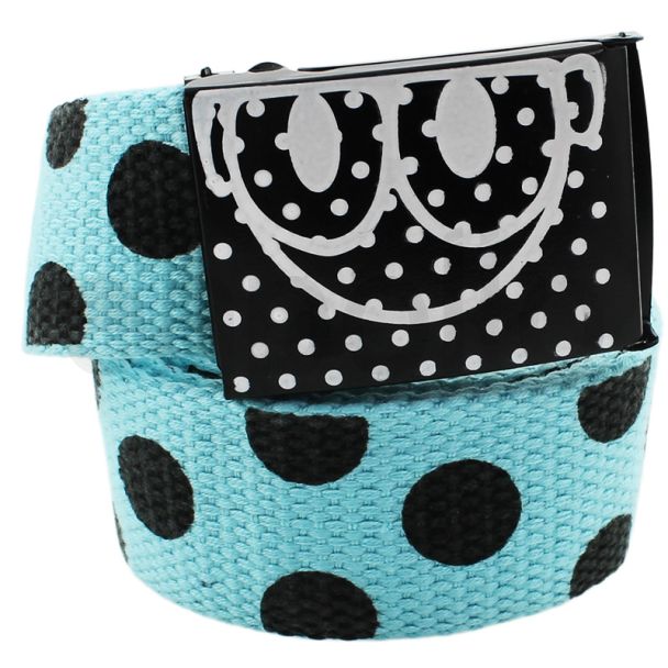 Blue Polka Dot Canvas Belt with Smiley Buckle