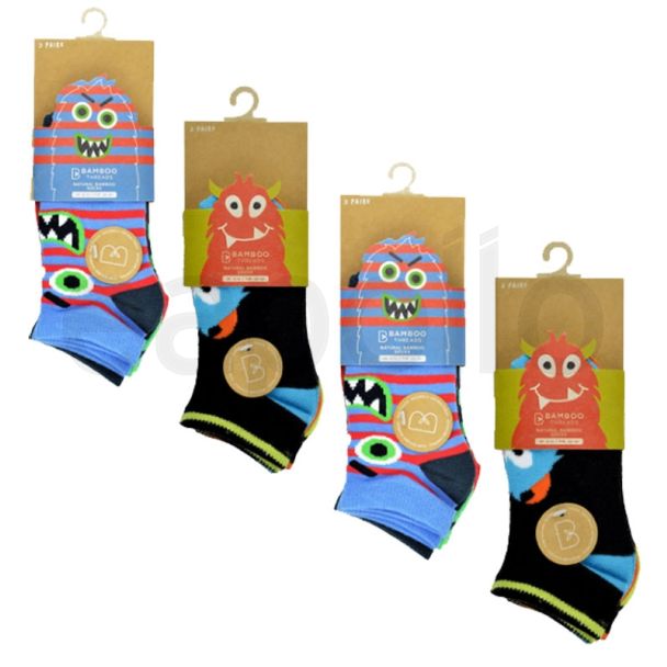 Boy's Bamboo Animal Face Trainer Socks(3 Pair Pack) - Asst. Sizes 