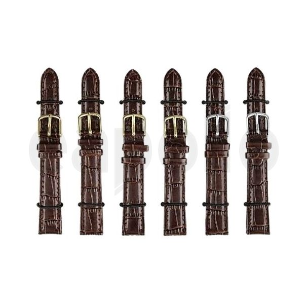 Brown Crocodile Grain Padded Leather Watch Straps - 14mm