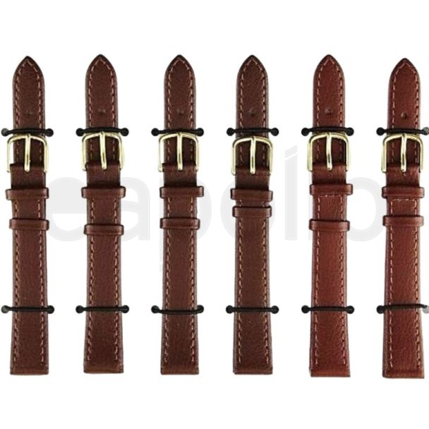 Brown Leather Watch Straps with Gold Buckles  - 14mm