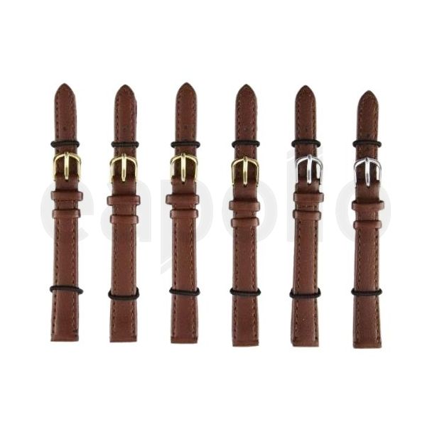 Brown Long Leather Watch Straps with Gold & Silver Buckles - 12mm