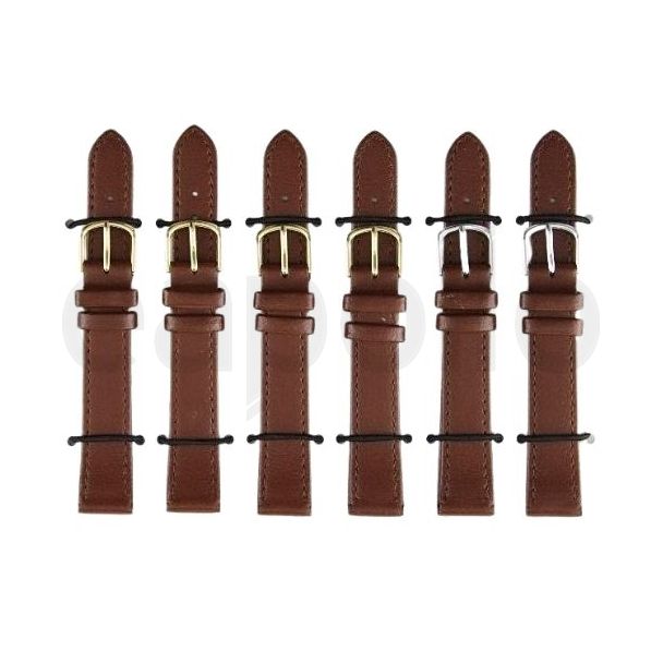 Brown Leather Watch Straps with Gold & Silver Buckles - 16mm