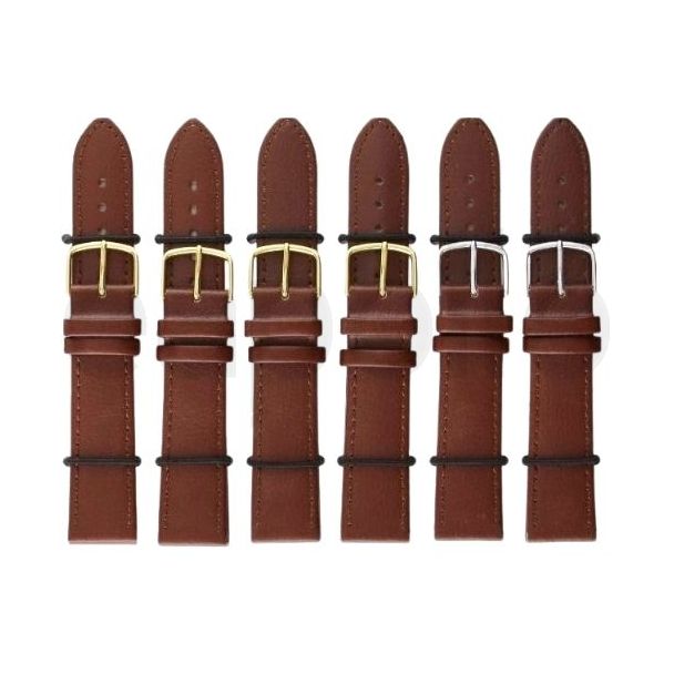 Brown Long Leather Watch Straps with Gold & Silver Buckles - 20mm
