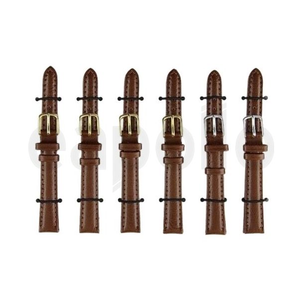 Brown Padded Leather Watch Straps with Gold & Silver Buckles - 12mm