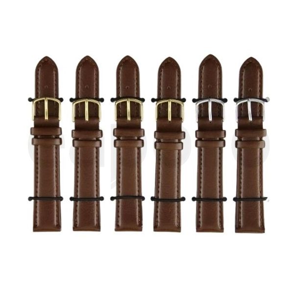 Brown Padded Leather Watch Straps with Gold & Silver Buckles - 18mm