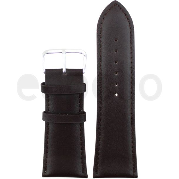 Dark Brown Padded Leather Watch Straps with Silver Buckle - 30mm