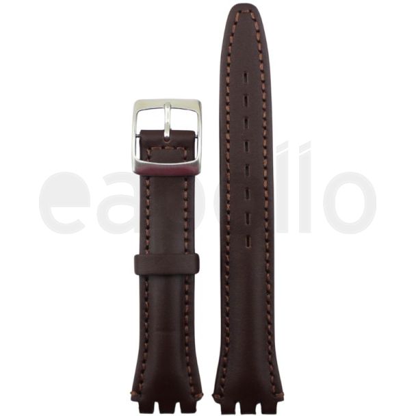 Brown Swatch Replacement Premium Leather Padded Watch Strap - 17mm