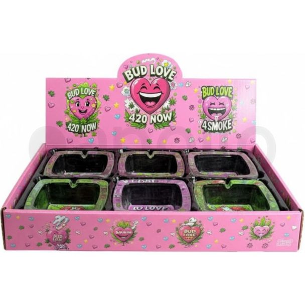 Bud Love Square Glass Ashtray - Assorted (9.3x4.3cm)