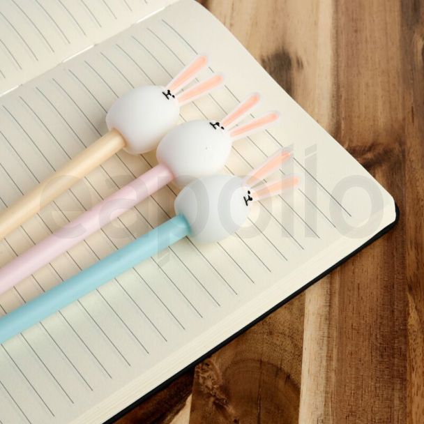 Bunny Rabbit Fine Tip Pen With Topper - 20cm - Pink, Cream and Blue Assortment
