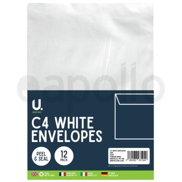C4 White Envelopes Pack of 12 (32.7 x 23 x 0.5cm)