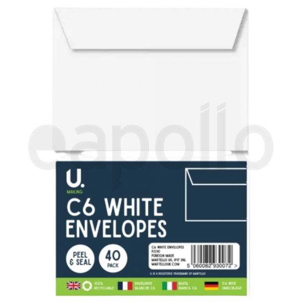 C6 White Envelopes Pack of 40 (11.5 x 16 x 0.7cm)