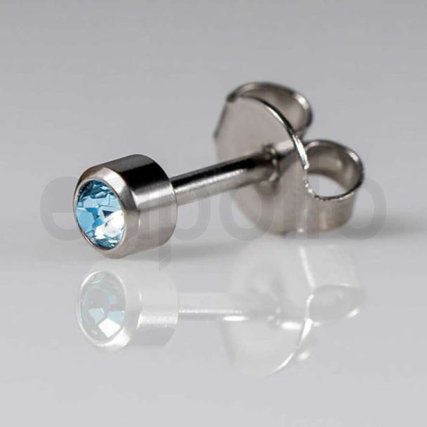 Caflon Blu Mini March White Stainless Aquamarine Birthstone Ear Piercing Studs