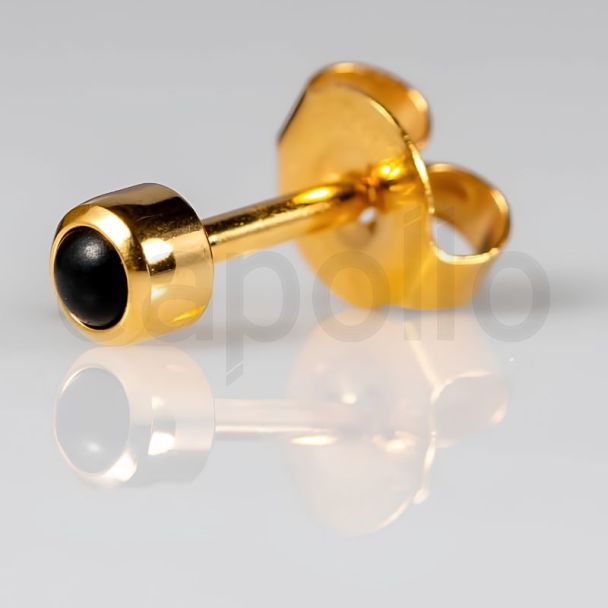 Caflon Blu Regular Gold Black Cabochon Ear Piercing Studs