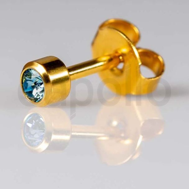 Caflon Blu Regular Gold March Aquamarine Birthstone Ear Piercing Studs