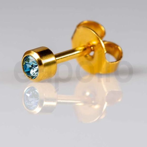 Caflon Blu Mini March Gold Aquamarine Birthstone Ear Piercing Studs