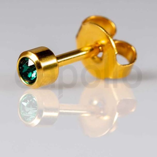 Caflon Blu Regular Gold May Emerald Birthstone Ear Piercing Studs
