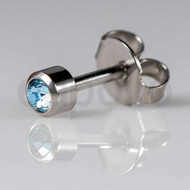 Caflon Blu Regular March White Stainless Aquamarine Birthstone Ear Piercing Studs