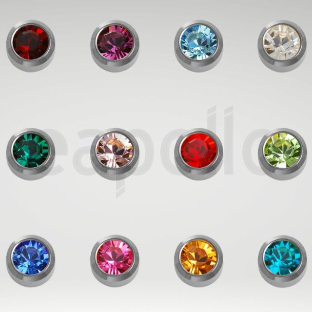Caflon Blu Regular White Stainless Assorted Birthstones Ear Piercing Studs