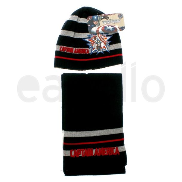 Captain America Design Hat and Scarf Set - Assorted Colours & Sizes